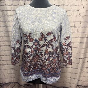 Talbots Blue and Brown Paisley Top